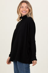 Black Brushed Knit Turtleneck Dolman Sleeve Top