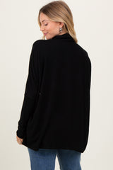 Black Brushed Knit Turtleneck Dolman Sleeve Top