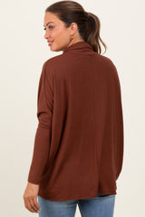 Brown Brushed Knit Turtleneck Dolman Sleeve Maternity Top