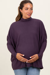 Purple Brushed Knit Turtleneck Dolman Sleeve Maternity Top