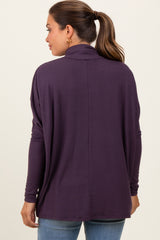 Purple Brushed Knit Turtleneck Dolman Sleeve Maternity Top