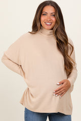 Cream Brushed Knit Turtleneck Dolman Sleeve Maternity Top