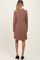 Mocha Ribbed Mock Neck Long Sleeve Basic Maternity Dress