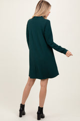 Forest Green Ribbed Mock Neck Long Sleeve Basic Dress