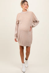 Cream Mock Neck Cable Knit Maternity Sweater Dress