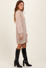 Cream Mock Neck Cable Knit Sweater Dress