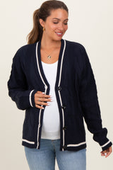 Navy Blue Cable Knit Maternity Sweater Cardigan