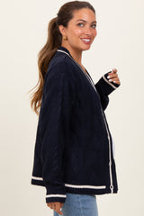 Navy Blue Cable Knit Maternity Sweater Cardigan