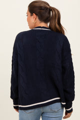 Navy Blue Cable Knit Maternity Sweater Cardigan