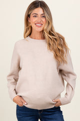 Cream Basic Relaxed Pullover Maternity Sweater