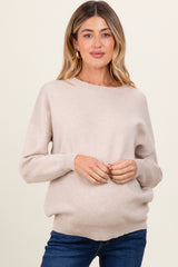 Cream Basic Relaxed Pullover Maternity Sweater