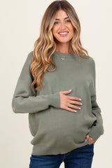 Olive Basic Relaxed Pullover Maternity Sweater