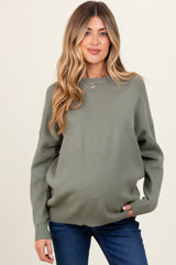 Olive Basic Relaxed Pullover Maternity Sweater