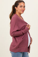 Magenta Pocketed Open Maternity Cardigan