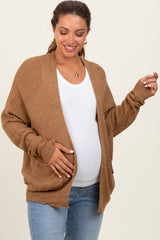 Dark Yellow Pocketed Open Maternity Cardigan