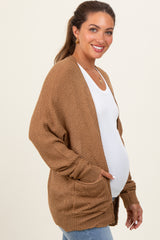 Dark Yellow Pocketed Open Maternity Cardigan