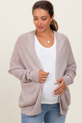 Beige Pocketed Open Maternity Cardigan