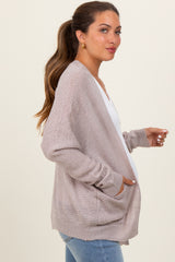 Beige Pocketed Open Maternity Cardigan