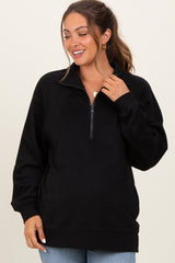 Black Half Zip Contrast Rib Sweatshirt Maternity Top