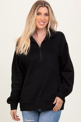 Black Half Zip Contrast Rib Sweatshirt Maternity Top