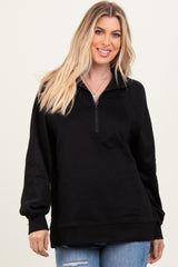 Black Half Zip Contrast Rib Sweatshirt Top