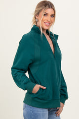 Forest Green Half Zip Contrast Rib Sweatshirt Top