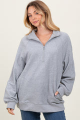 Heather Grey Half Zip Contrast Rib Sweatshirt Maternity Top