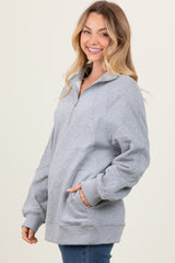 Heather Grey Half Zip Contrast Rib Sweatshirt Top