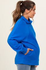 Blue Half Zip Contrast Rib Sweatshirt Maternity Top