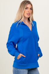 Blue Half Zip Contrast Rib Sweatshirt Top