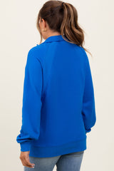 Blue Half Zip Contrast Rib Sweatshirt Maternity Top