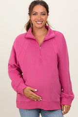 Pink Half Zip Contrast Rib Sweatshirt Maternity Top