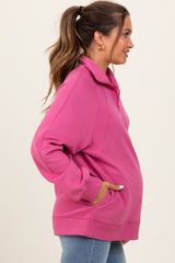 Pink Half Zip Contrast Rib Sweatshirt Maternity Top