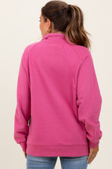 Pink Half Zip Contrast Rib Sweatshirt Maternity Top