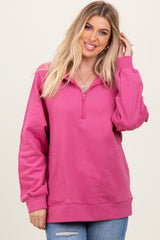 Pink Half Zip Contrast Rib Sweatshirt Maternity Top