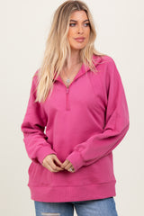 Pink Half Zip Contrast Rib Sweatshirt Top