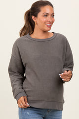 Charcoal Ribbed Brushed Knit Maternity Pullover Top