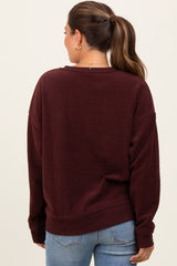 Burgundy Ribbed Brushed Knit Maternity Pullover Top