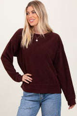 Burgundy Ribbed Brushed Knit Pullover Top