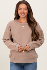 Mocha Ribbed Brushed Knit Maternity Pullover Top