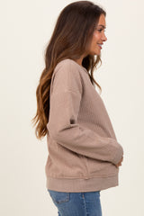 Mocha Ribbed Brushed Knit Maternity Pullover Top