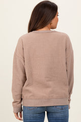 Mocha Ribbed Brushed Knit Maternity Pullover Top