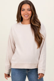 Cream Ribbed Brushed Knit Maternity Pullover Top