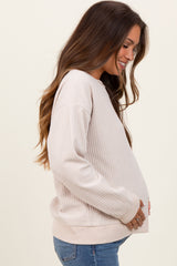 Cream Ribbed Brushed Knit Maternity Pullover Top