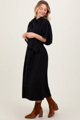 Black Sash Tie Midi Shirt Dress