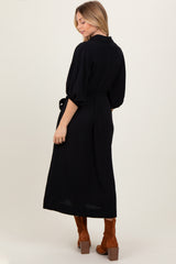 Black Sash Tie Midi Shirt Dress