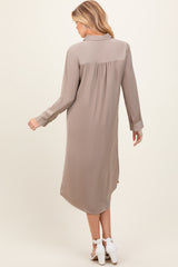 Light Taupe Long Sleeve Maternity Midi Shirt Dress