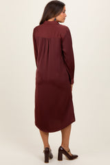 Rust Long Sleeve Maternity Midi Shirt Dress