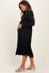 Black Long Sleeve Maternity Midi Shirt Dress