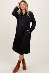 Black Long Sleeve Midi Shirt Dress